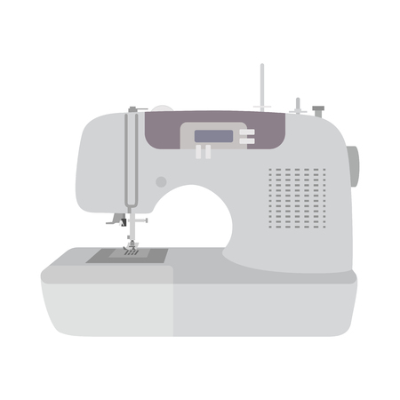 Modern sewing machine on white background. Machine for home self made clothes. sew hobby. Flat isolated illustrationのイラスト素材