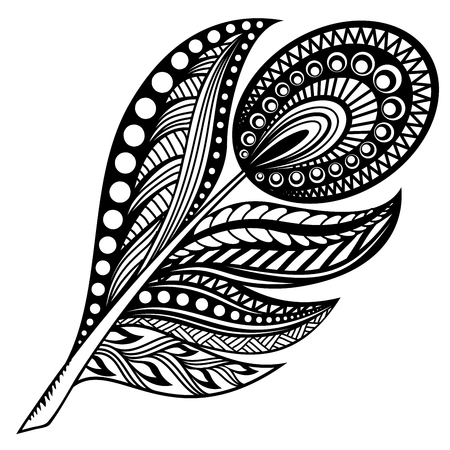 feather on white background. A card with decorative feathers. Isolated illustration.のイラスト素材