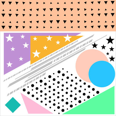 Geometric background in retro 80s-90s style. Memphis trendy art. Abstract poster, surface, card design. Vector illustrationのイラスト素材