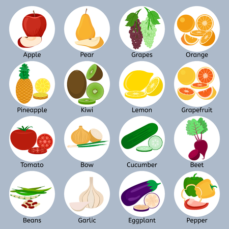 Fruits and vegetables on circlesのイラスト素材