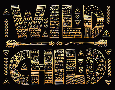 golden Wild child letteringのイラスト素材