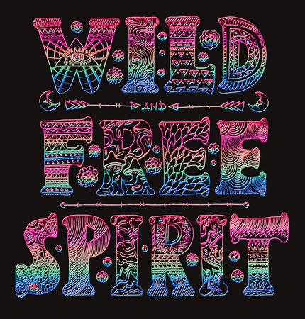 Detailed ornamental Wild Free Spirit quote designrのイラスト素材