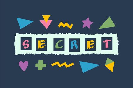 retro 90s style Secret lettering with bright geometric elements.のイラスト素材