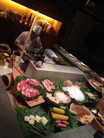 Japanese teppanyaki freshly made with seafood, wagyu steakの素材