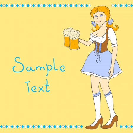 Pretty girl with a glass of beer celebrating Oktoberfest, vector illustrationのイラスト素材