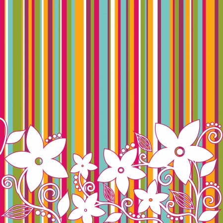 Decorative flowers, colorful striped background, vector illustrationのイラスト素材