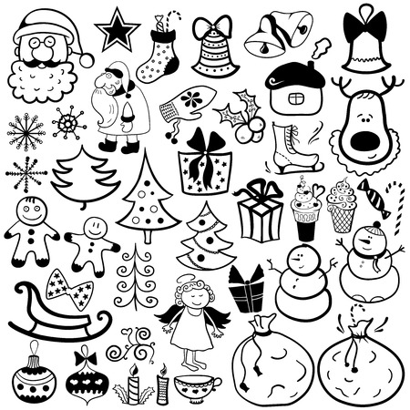 Christmas vector icon set, black and white elementのイラスト素材