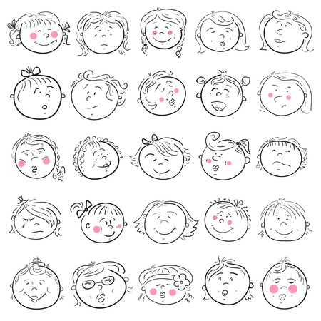 Cartoon face of girl , vector icons setのイラスト素材