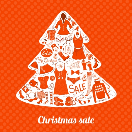 Christmas red and white clothes set, vector illustrationのイラスト素材