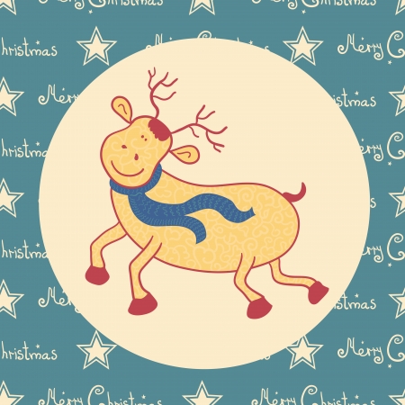 Christmas doodle  deer with a scarf, vector illustrationのイラスト素材