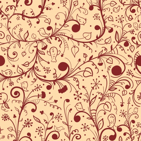Floral seamless pattern  with flowers and birdsのイラスト素材