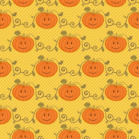 Halloween seamless pattern with smiling pumpkin,  vector illustrationのイラスト素材