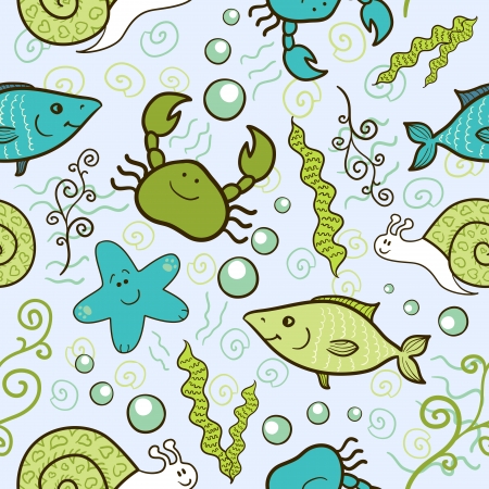 Funny seamless pattern with  the inhabitants of the underwater worldのイラスト素材