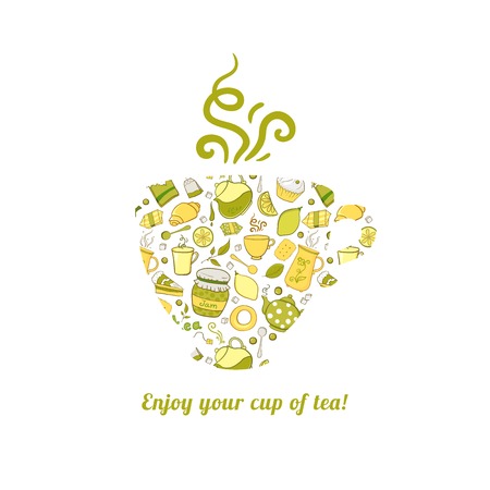 mug with tea pattern isolated backgroundのイラスト素材