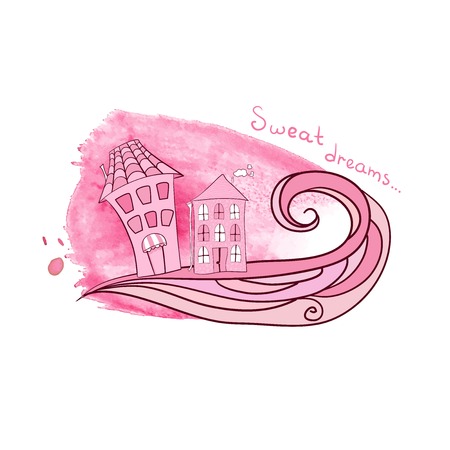 Delicate background with houses in cartoon styleのイラスト素材