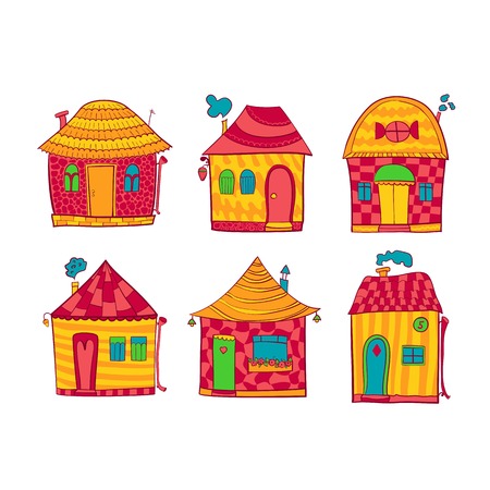 Set colorful cute houses in cartoon styleのイラスト素材
