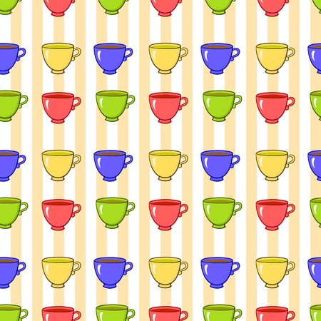 Seamless pattern with colorful tea mugs, vector backgroundのイラスト素材