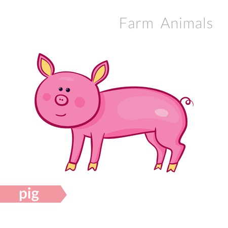 Vector cartoon pink pig isolated background in doodle styleのイラスト素材