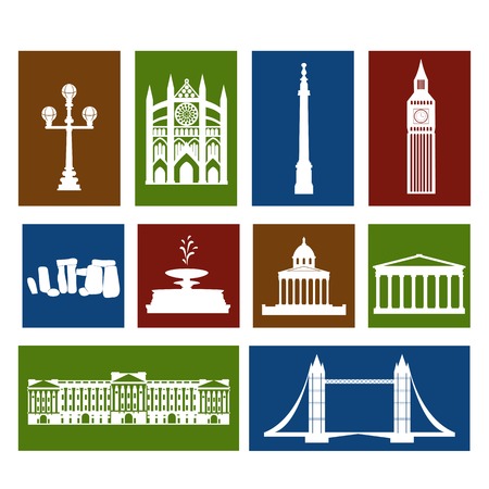 Landmarks of United Kingdom, vector colorful cartoon flat icon setのイラスト素材