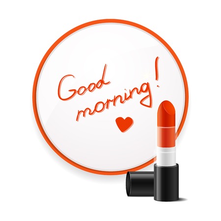 Inscription lipstick to wish good morning glued to mirror in the bathroom, a beautiful vector illustration of upliftingのイラスト素材