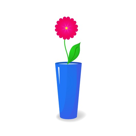 Single pink flower in blue glossy vase isolated on background, vector holiday illustrationのイラスト素材