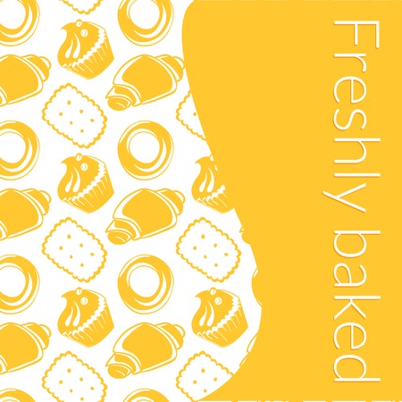 Vector illustration  delicious pastries, cookies, croissants, biscuits in outline doodle style, background with place for textのイラスト素材