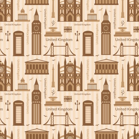 Seamless pattern with landmarks of United Kingdom, vector colorful cartoon flat objectsのイラスト素材