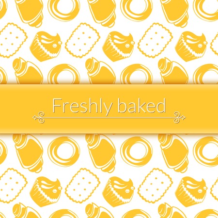 Vector illustration  delicious pastries, cookies, croissants, biscuits in outline doodle style, background with place for textのイラスト素材