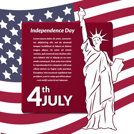 Colorful vector illustration of independence day USA, holiday card by July 4 with the Statue of Libertyのイラスト素材