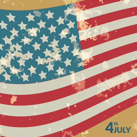 Colorful vintage vector illustration of independence day USA with national flag, holiday card by July 4のイラスト素材