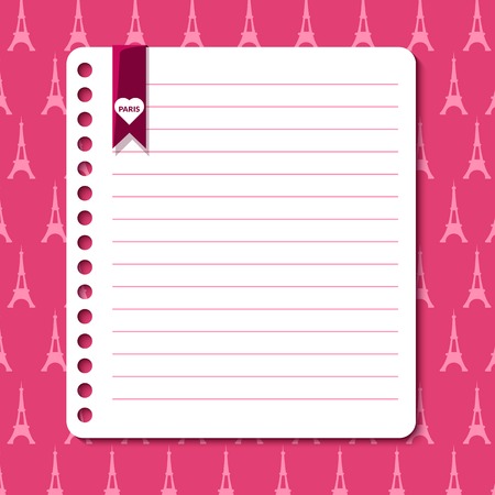 Paris vector background with space for text in the form of a sheet torn from a notebookのイラスト素材