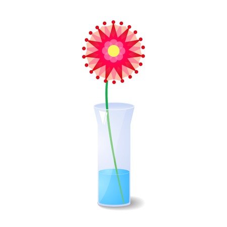 Single pink flower in glass vase with elements of transparency and isolated on background, vector holiday illustrationのイラスト素材