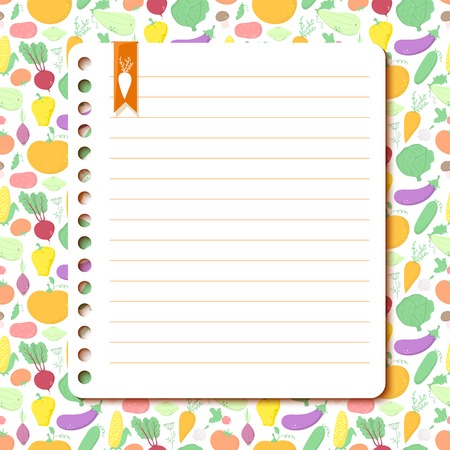 Vegetables vector background with space for text in the form of a sheet torn from a notebookのイラスト素材
