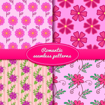 Four vector seamless romantic patterns with flowersのイラスト素材