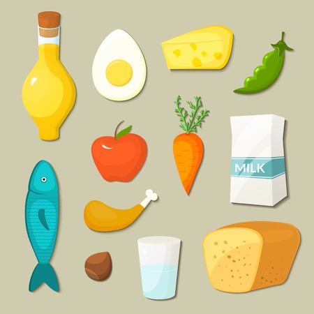 Healthy food vector icons set in flat styleのイラスト素材