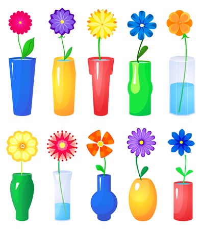 Flower in different vases vector set, illustration with elements of transparency, holiday illustrationのイラスト素材