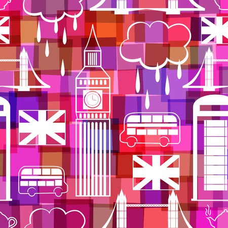 Vector abstract background with colorful squares and London landmarksのイラスト素材