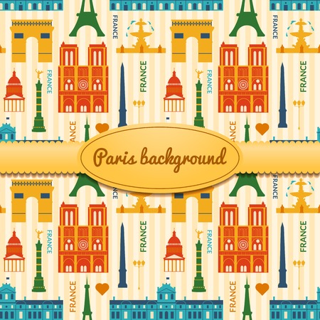 Landmarks of France, vector colorful background with space for text and flat geometric objectsのイラスト素材