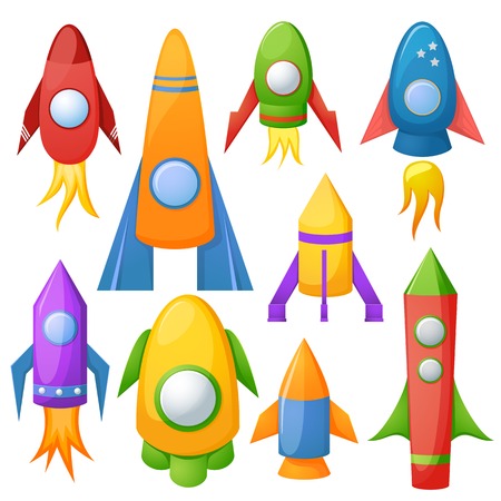 Cartoon rockets 3D vector illustration set isolated on backgroundのイラスト素材