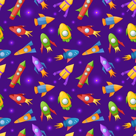 Cartoon rockets 3D vector dark seamless patternのイラスト素材