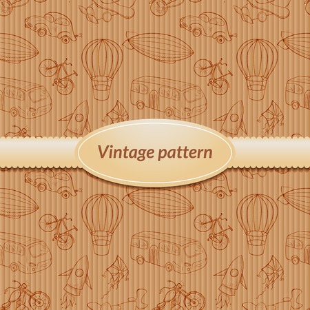 Sketches means of transport, vintage vector illustration with space for text on old cardboard backgroundのイラスト素材