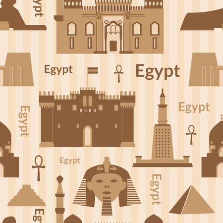 Landmarks of Egypt vector monochrome seamless pattern in flat styleのイラスト素材