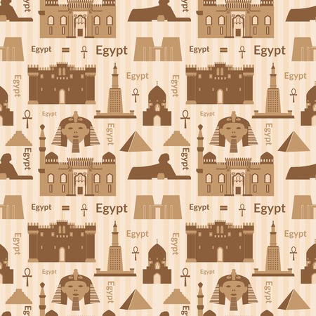 Landmarks of Egypt vector monochrome seamless pattern in flat styleのイラスト素材