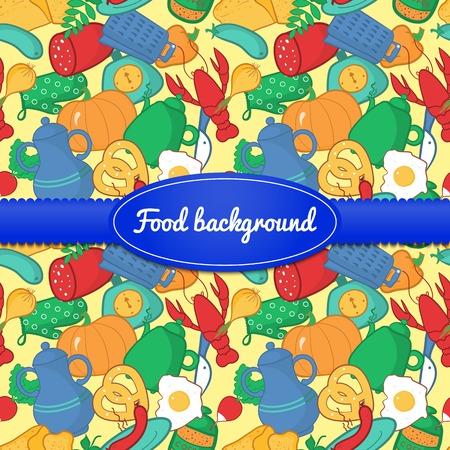 Bright kitchen vector illustration in cartoon style with ribbon and labelのイラスト素材