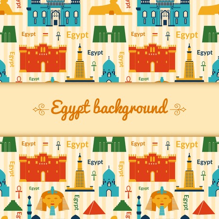 Landmarks of Egypt vector background in flat style with central space for textのイラスト素材