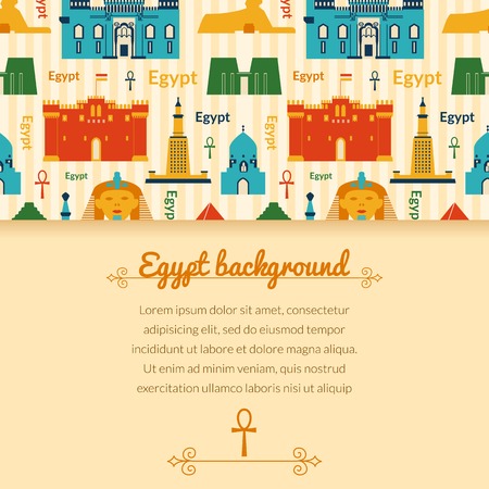 Landmarks of Egypt vector background in flat style with horizontally space for textのイラスト素材