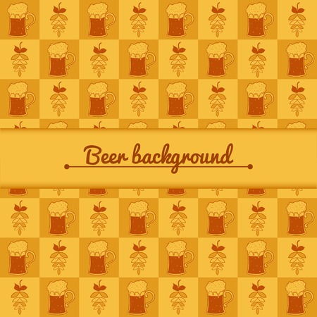 Beer mugs and hop vector Oktoberfest background with central space for textのイラスト素材