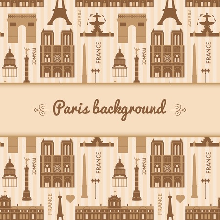 Landmarks of France, vector background with central space for text and flat geometric objectsのイラスト素材