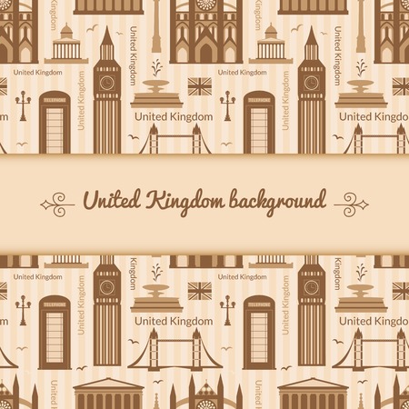 Landmarks of United Kingdom, vector background with central space for text and flat geometric objectsのイラスト素材