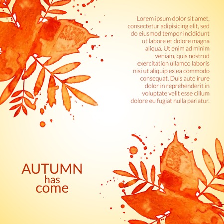 Autumn watercolor rowan leaves and spray, vector background with space for textのイラスト素材